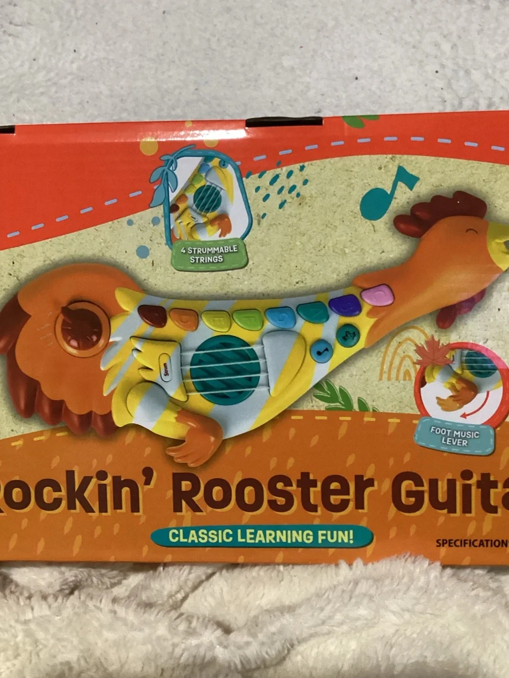 Rockin’ Rooster Kids Guitar, 4 strummable strings & buttons w/different sounds